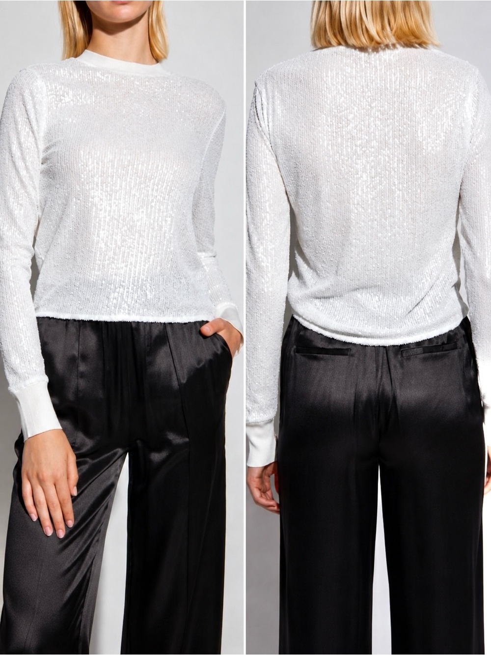 AllSaints Juela Sequin Sweater Top White Long Sleeve Size XS
